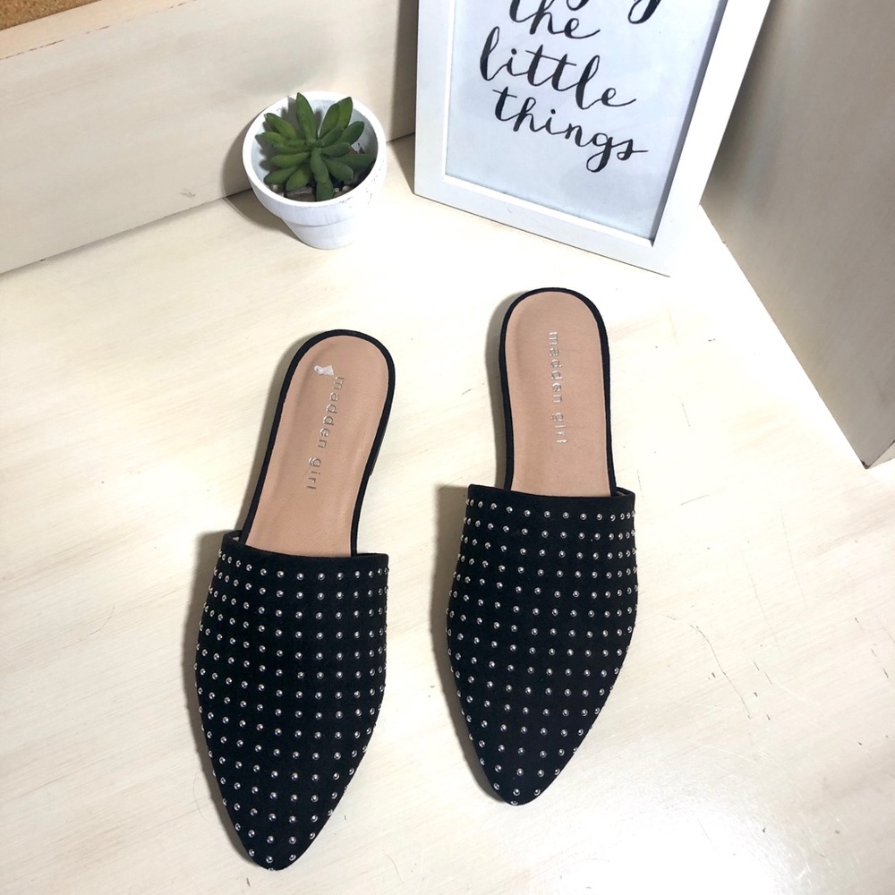 Madden Girl Black Tania Studed Mule